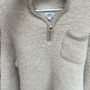 Aerie Cloud Sherpa Quarter Zip Pullover Cream Sweater